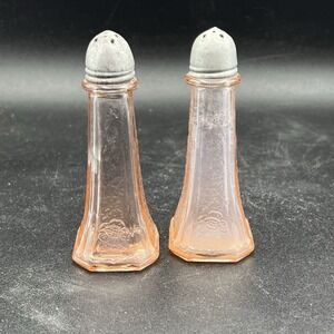 Anchor Hocking Mayfair Open Rose Pink Salt Shakers~ Depression Glass